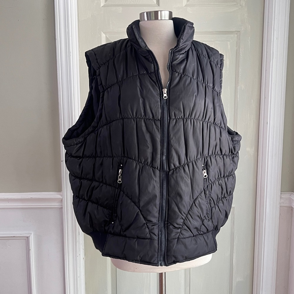 Dollhouse Puffer Vest 3X Womens Quilted Full Zip Sleeveless Black Gorpcore
